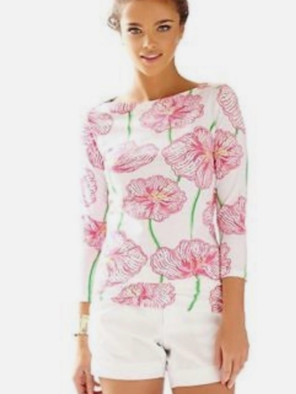 Lilly Pulitzer Andie Boatneck Top XS | Pink Floral Preppy Resort Palm Beach